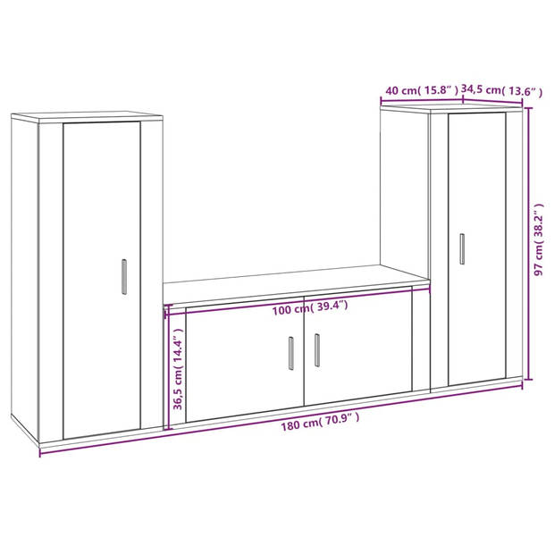 The Living Store TV-meubelset Betongrijs 2x 40x34.5x100cm + 1x 100x34.5x40cm