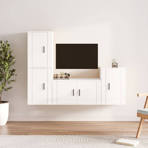 The Living Store TV-meubelset - Klassiek - Hoogglans wit - 80x34.5x40cm - 40x34.5x60cm - Hoge kwaliteit hout