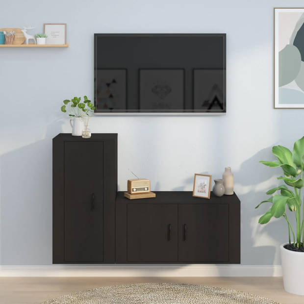 The Living Store TV-meubelset - Klassiek ontwerp - Trendy en praktisch - Stevig bewerkt hout - Voldoende opbergruimte -