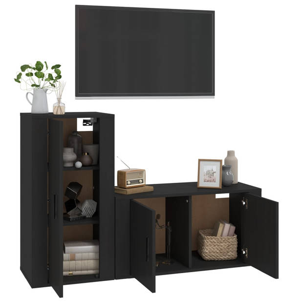 The Living Store TV-meubelset - Klassiek ontwerp - Trendy en praktisch - Stevig bewerkt hout - Voldoende opbergruimte -