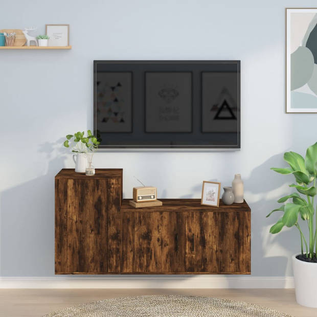 The Living Store TV-meubelset - Klassieke televisiekastenset - Gerookt eiken - 80 x 34.5 x 40 cm - 40 x 34.5 x 60 cm