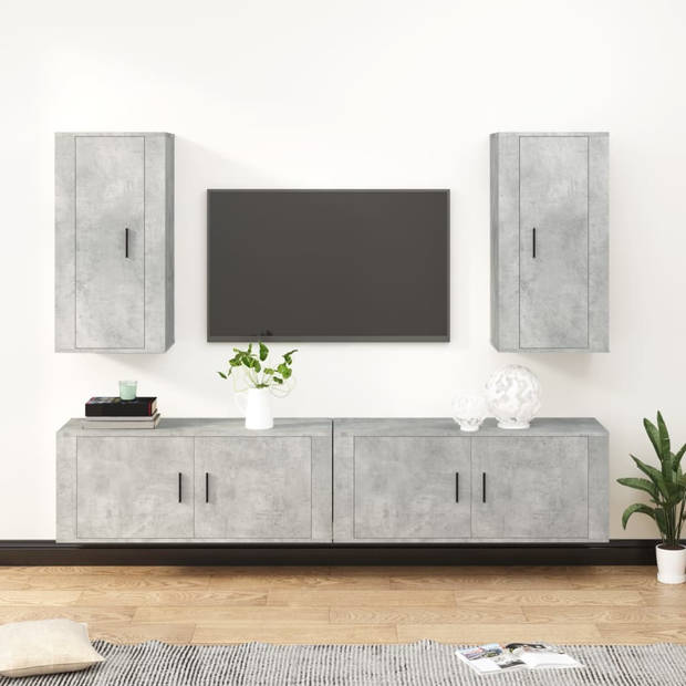 The Living Store Klassieke televisiekastenset - betongrijs - wandgemonteerd - 100 x 34.5 x 40 cm/40 x 34.5 x 80 cm