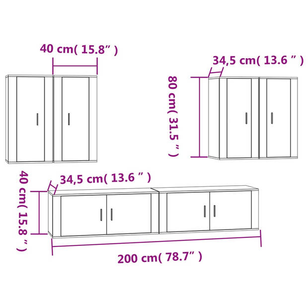 The Living Store TV-Meubel Betongrijs - 2x 100x34.5x40 cm + 4x 40x34.5x80 cm