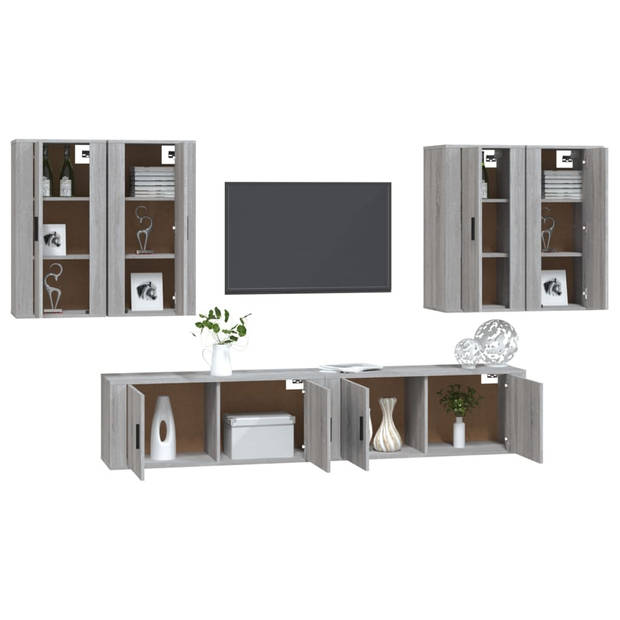 The Living Store TV-meubelset - TV-meubel - Grijs Sonoma eiken - 100x34.5x40cm - 2x + 40x34.5x80cm - 4x