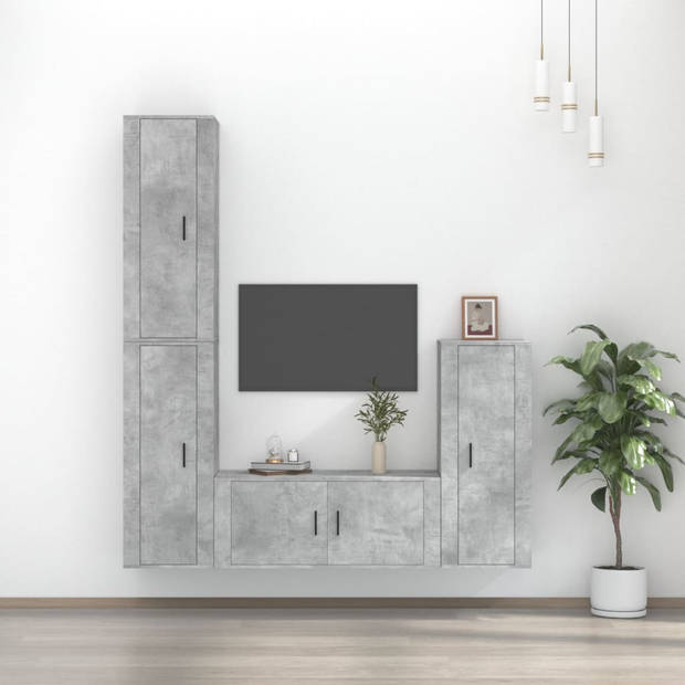 The Living Store TV meubelset - Klassiek ontwerp - Betongrijs - 3x 40x34.5x100cm - 1x 100x34.5x40cm