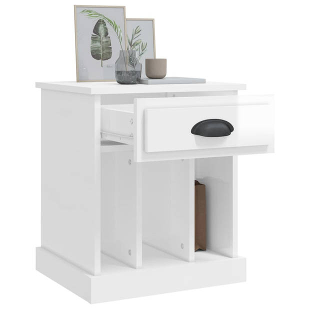 The Living Store Bedkasten - Hoogglans wit - 43 x 36 x 50 cm - 1 lade - 3 vakken - Bewerkt hout - Stevig tafelblad