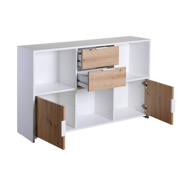 Pepeto dressoir 2 laden, 2 deuren, 3 planken wit, Artisan eik decor.