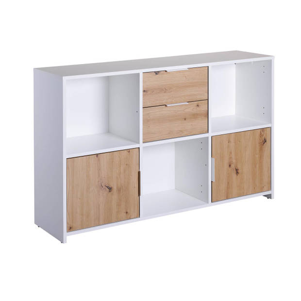 Pepeto dressoir 2 laden, 2 deuren, 3 planken wit, Artisan eik decor.