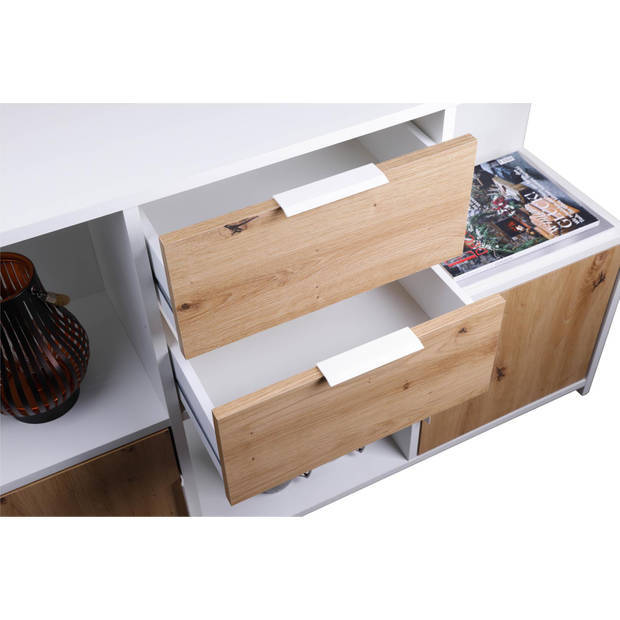 Pepeto dressoir 2 laden, 2 deuren, 3 planken wit, Artisan eik decor.