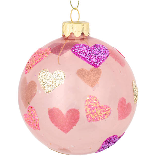 Kerstbal Hartjes roze