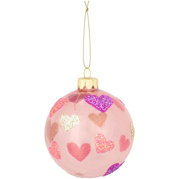 Kerstbal Hartjes roze