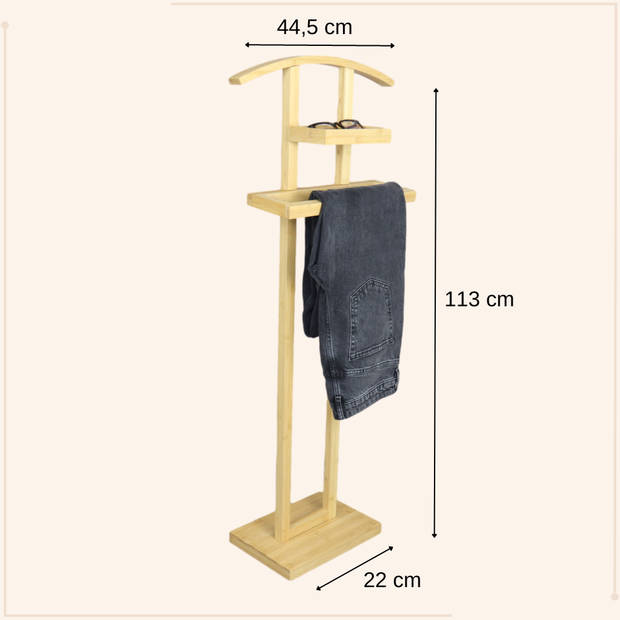 MISOU Dressboy - Kledingstandaard - Kledinghouder - Kledingbutler - Kledingrek - Hout - 114 cm - Bamboe