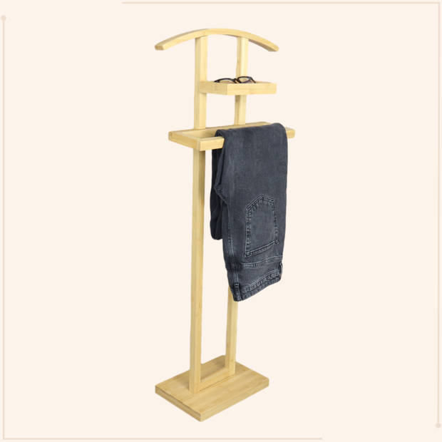 MISOU Dressboy - Kledingstandaard - Kledinghouder - Kledingbutler - Kledingrek - Hout - 114 cm - Bamboe