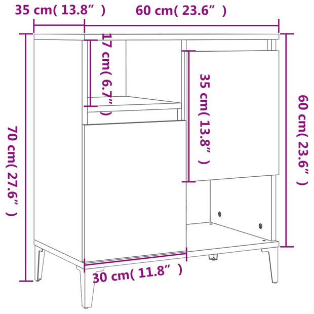 vidaXL Dressoir 60x35x70 cm bewerkt hout grijs sonoma eikenkleurig