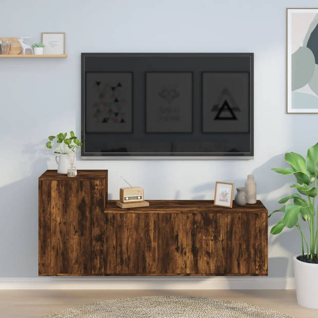 The Living Store TV-meubelset - Gerookt eiken - 100x34.5x40 cm - 40x34.5x60 cm