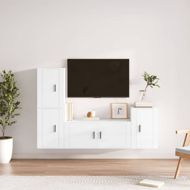 The Living Store Televisiekastenset - Klassiek - Hoogglans Wit -100x34.5x40cm - 40x34.5x60cm (3x)