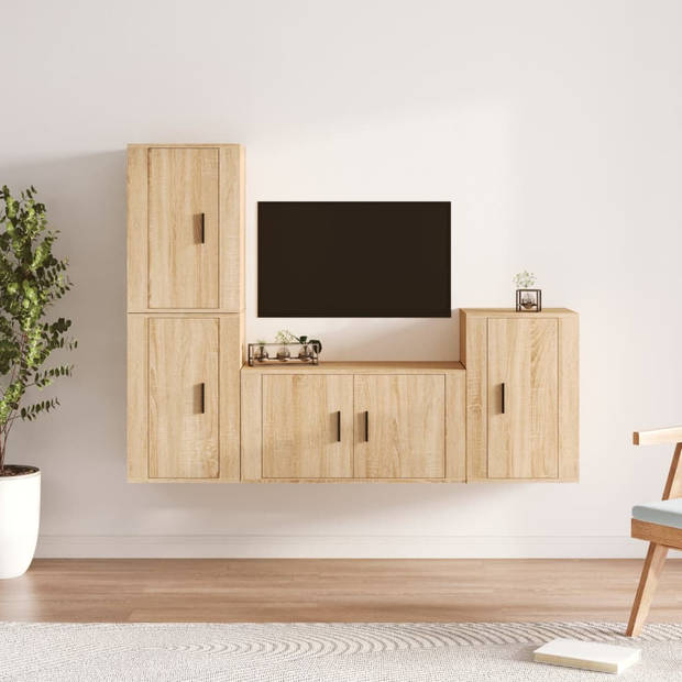 vidaXL 4-delige Tv-meubelset bewerkt hout sonoma eikenkleurig