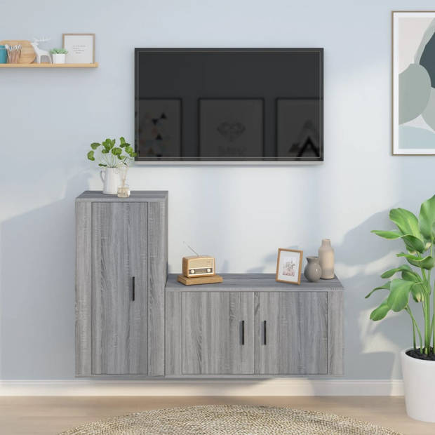 The Living Store Televisiekastenset - Klassiek - Tv-meubel - 80x34.5x40cm - 40x34.5x80cm - Grijs Sonoma Eiken