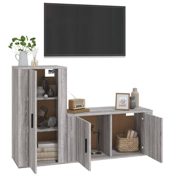 The Living Store Televisiekastenset - Klassiek - Tv-meubel - 80x34.5x40cm - 40x34.5x80cm - Grijs Sonoma Eiken