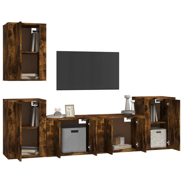 The Living Store TV-meubelset Gerookt Eiken - 3 x 40x34.5x60 cm + 2 x 57x34.5x40 cm