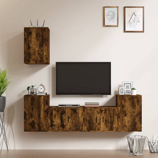 The Living Store TV-meubelset Gerookt Eiken - 3 x 40x34.5x60 cm + 2 x 57x34.5x40 cm