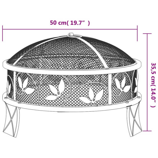 vidaXL Vuurplaats met pook XXL 50 cm staal