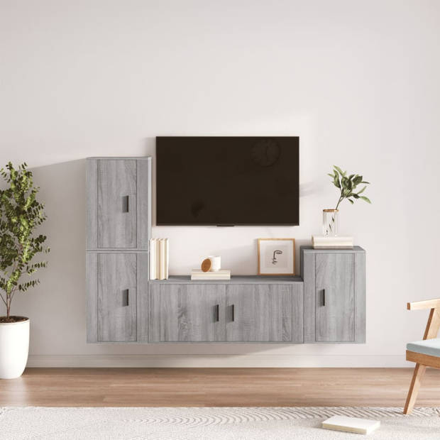 The Living Store Televisiekastenset - TV-meubel 100x34.5x40cm - 3x TV-meubel 40x34.5x60cm - Grijs sonoma eiken