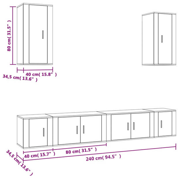 The Living Store TV-Meubelset - Klassiek - Wit - 2x 80 x 34.5 x 40 cm / 2x 40 x 34.5 x 40 cm / 2x 40 x 34.5 x 80 cm