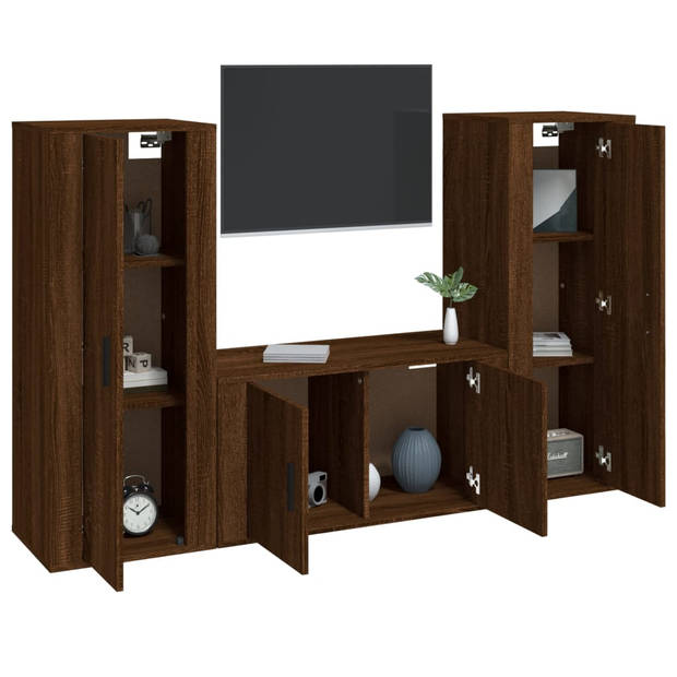 The Living Store Klassieke televisiekastenset - tv-meubel 40 x 34.5 x 100 cm - tv-meubel 80 x 34.5 x 40 cm - bruineiken