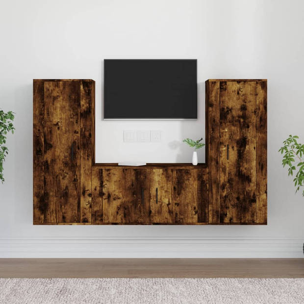 The Living Store TV-meubelset - Tv-meubel - 40 x 34.5 x 100 cm - Gerookt eiken