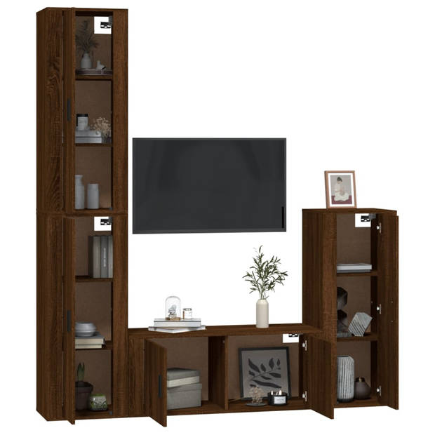The Living Store Klassieke televisiekastenset - bewerkt hout - wandgemonteerd - bruineiken - 3x 40 x 34.5 x 100 cm - 1x