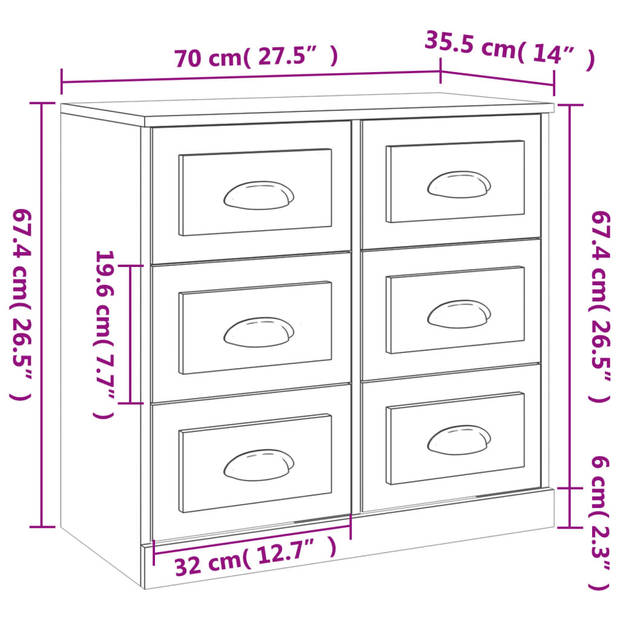 vidaXL Dressoir 70x35,5x67,5 cm bewerkt hout wit