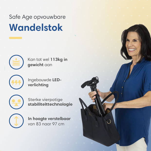 Safe Age® Wandelstok met LED verlichting – Opvouwbaar en verstelbaar