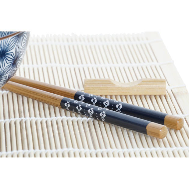16-delige sushi serveer set aardewerk voor 4 personen blauw/wit - Bordjes