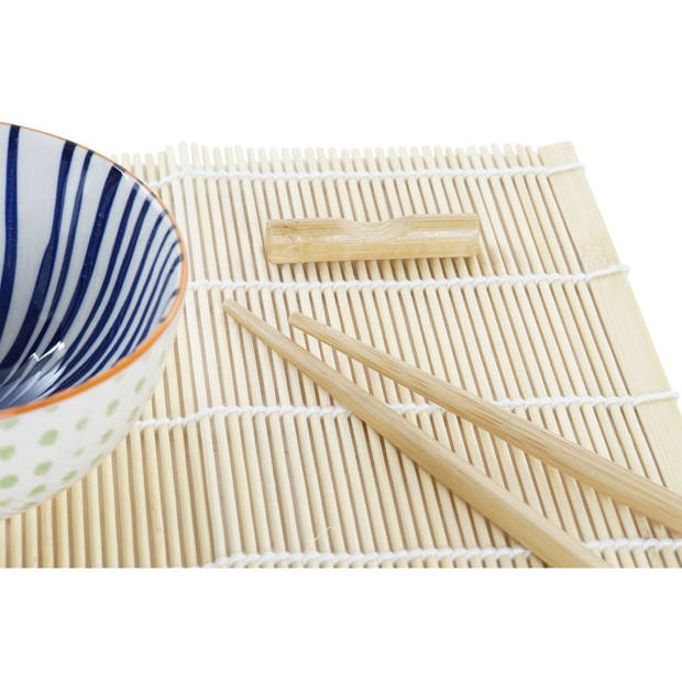 16-delige sushi serveer set aardewerk voor 4 personen blauw/wit - Bordjes