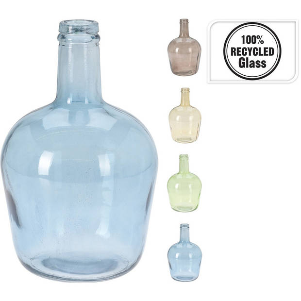H&S Collection Fles Bloemenvaas San Remo - Gerecycled glas - geel transparant - D19 x H30 cm - Vazen