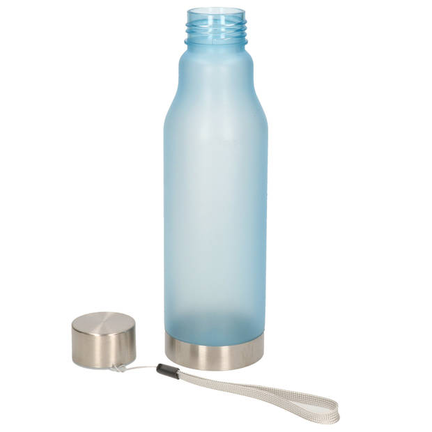 Waterfles/drinkfles/sportfles - 2x - lichtblauw - kunststof/rvs - 600 ml - Drinkflessen