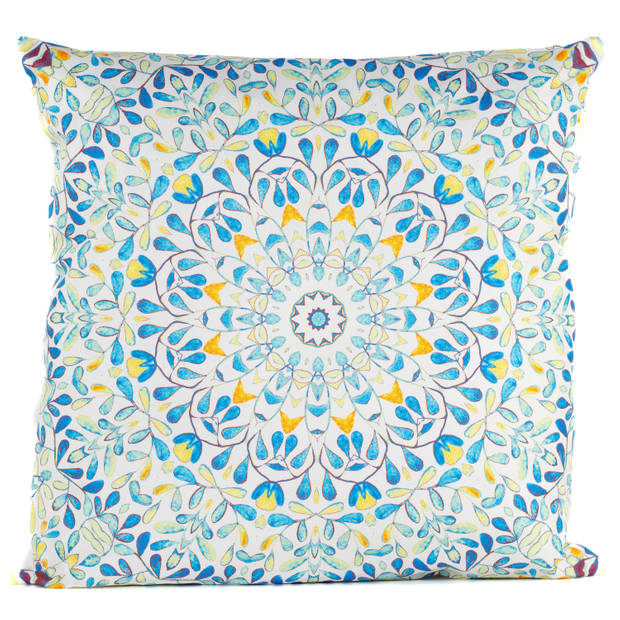 Anna's collection buitenkussen mandala - blauw/wit - 60 x 60 cm - Sierkussens