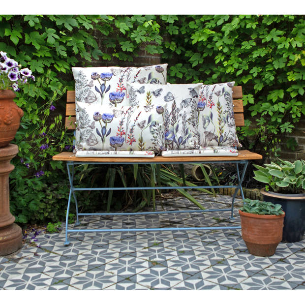 Anna's collection Stoelkussen bloem - wit/paars - 40 x 40 cm - tuinstoelkussens