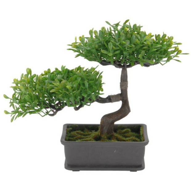 H&S Collection Kunstplant Bonsai boompje in pot - Japans decoratie - 27 cm - lichtgroene blaadjes - Kunstplanten