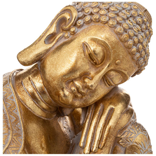 Atmosphera Boeddha beeldje zittend - binnen/buiten - polyresin - goud/wit - 23 cm - Beeldjes