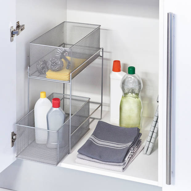 Zeller keuken/keukenkast organizer uitschuifbaar - zilver - 18 x 35 x 42 cm - metaal - Keukenkastorganizer