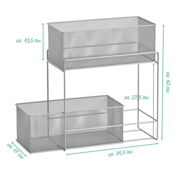 Zeller keuken/keukenkast organizer uitschuifbaar - zilver - 18 x 35 x 42 cm - metaal - Keukenkastorganizer