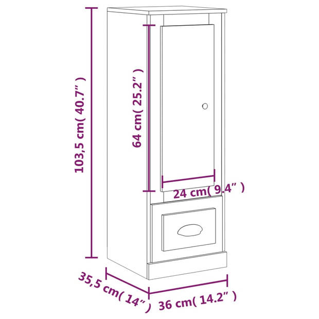 vidaXL Hoge kast 36x35,5x103,5 cm bewerkt hout bruin eikenkleur