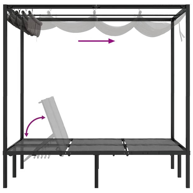 The Living Store Ligbed 2-persoons met zij- en bovengordijnen antracietkleurig - Ligbed