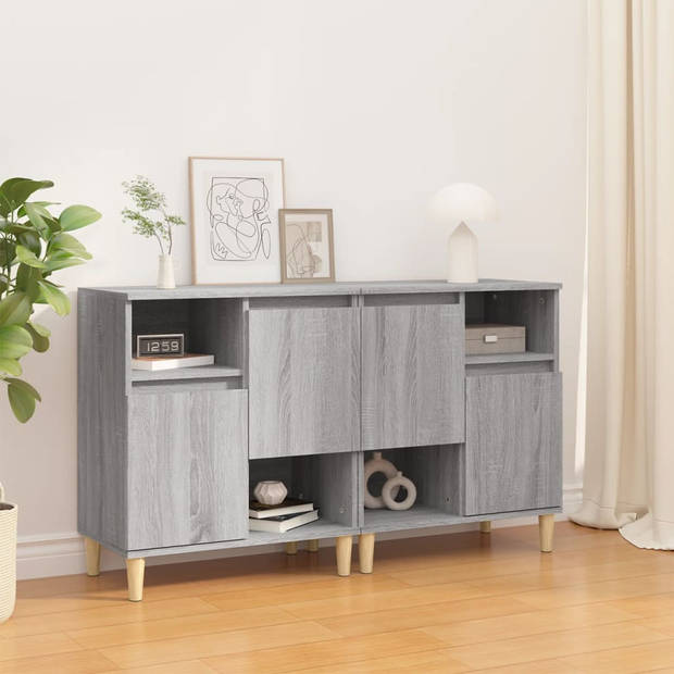 The Living Store Dressoir Houten poten - 60 x 35 x 70 cm - Grijs Sonoma Eiken