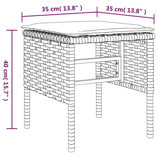 vidaXL Tuinvoetenbanken 4 st met kussens poly rattan zwart