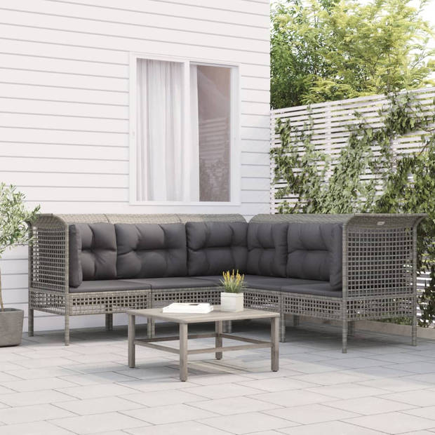 vidaXL 5-delige Loungeset met kussens poly rattan grijs