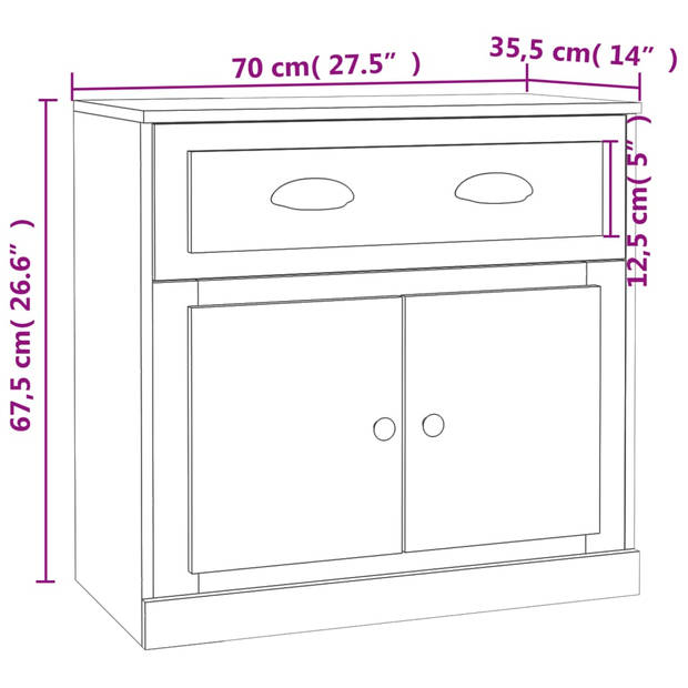 The Living Store Klassiek Dressoir - Zwart - 70 x 35.5 x 67.5 cm - Bewerkt Hout