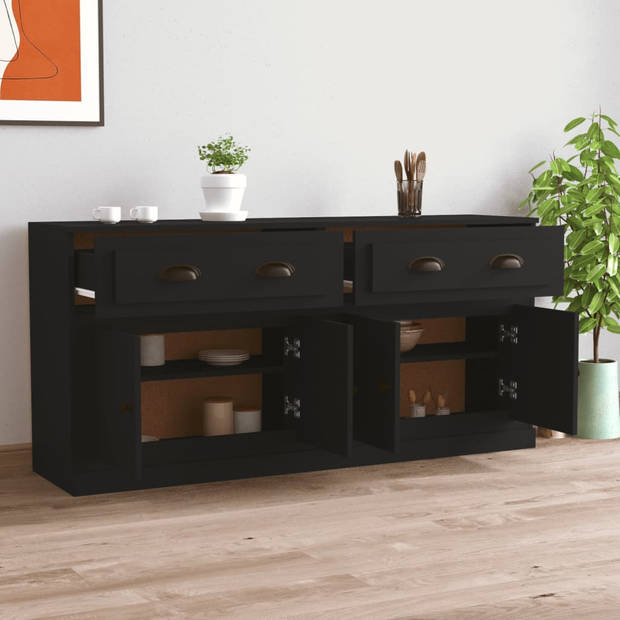The Living Store Dressoir - Zwart - 70 x 35.5 x 67.5 cm - Bewerkt hout - Set van 2